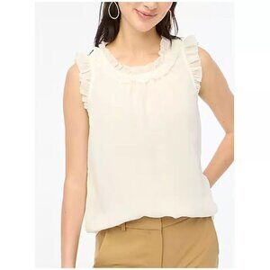 J. Crew Ruffleneck Sleeveless Keyhole Back Lightweight Crinkle Top Ivory Size L